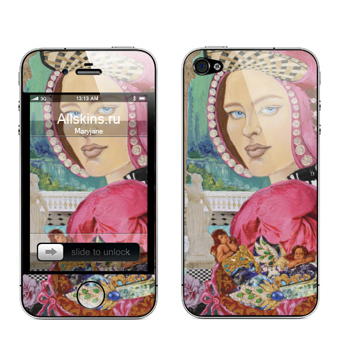 Наклейка на Телефон Apple iPhone 4S, 4 Ренессанс весна.,  купить в Москве – интернет-магазин Allskins, классика, весна, ренессанс, узор, девушка, бирюзовый, розовыйвый, коллаж, италия