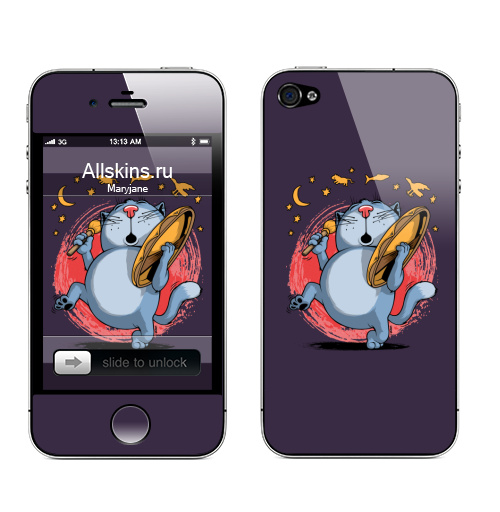 Наклейка на Телефон Apple iPhone 4S, 4 Эвенкийский кот-шаман,  купить в Москве – интернет-магазин Allskins, котопринт, кошка, шаманизм, фолк, этно, животные