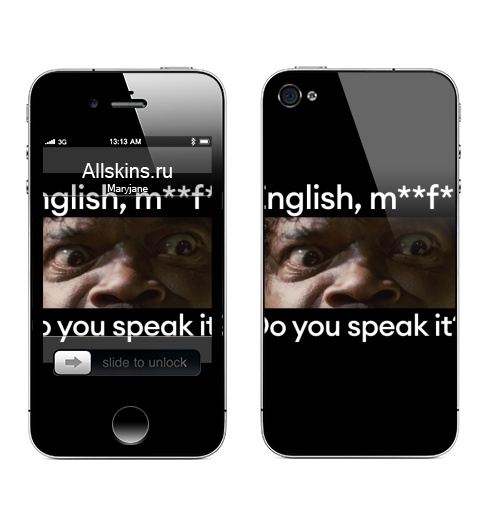 Наклейка на Телефон Apple iPhone 4S, 4 Английский, месье, говорите ль вы на нём,  купить в Москве – интернет-магазин Allskins, сэмюэл л джексон, Тарантино, изучение английского, английский, кино, цитаты, криминальное чтиво, афоризмы