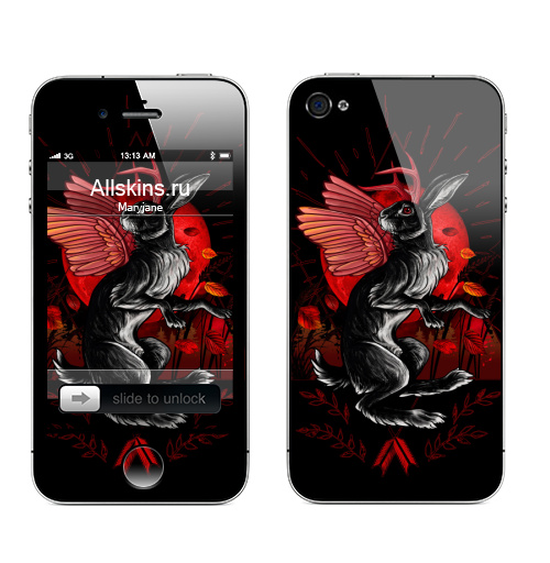 Наклейка на Телефон Apple iPhone 4S, 4 Джекалоп,  купить в Москве – интернет-магазин Allskins, природа, лес, животные, заяц, кролики, луна, ночь, мифология