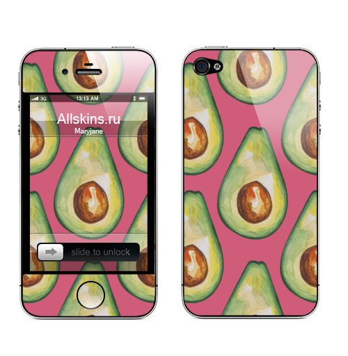 Наклейка на Телефон Apple iPhone 4S, 4 Авокадо на розовом,  купить в Москве – интернет-магазин Allskins, философские, авокадо, зеленый, весна, еда, сочный, экологичный, паттерн, авторскийрисунок, акварель
