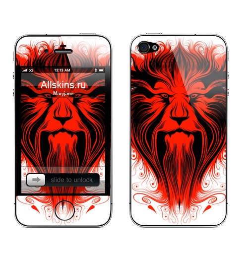 Наклейка на Телефон Apple iPhone 4S, 4 Огненный зверь,  купить в Москве – интернет-магазин Allskins, стритарт, лев, кошка, огонь, зверушки, животное, дикий, грозный, брутальность, опасный, гордый, красота, четкий