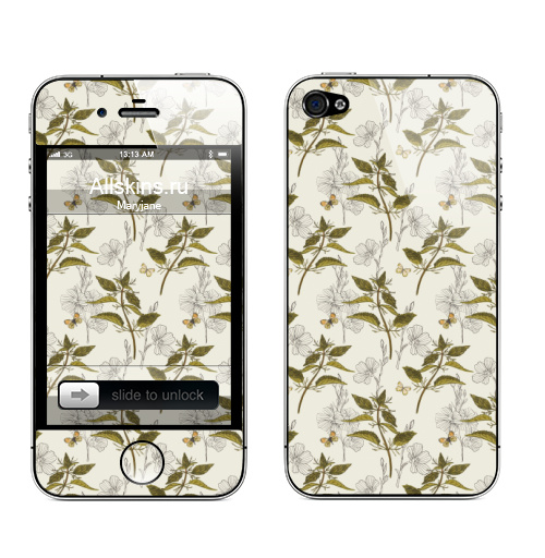 Наклейка на Телефон Apple iPhone 4S, 4 Крапива светлая,  купить в Москве – интернет-магазин Allskins, крапива, ботаника, бабочки, лес, цветы