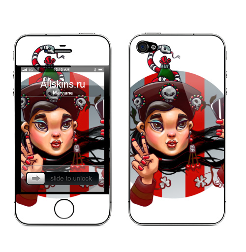Наклейка на Телефон Apple iPhone 4S, 4 Гуччи гёл,  купить в Москве – интернет-магазин Allskins, стритарт, Гучи, гуччи, девушка, красный, селфи, цветы, змея, череп
