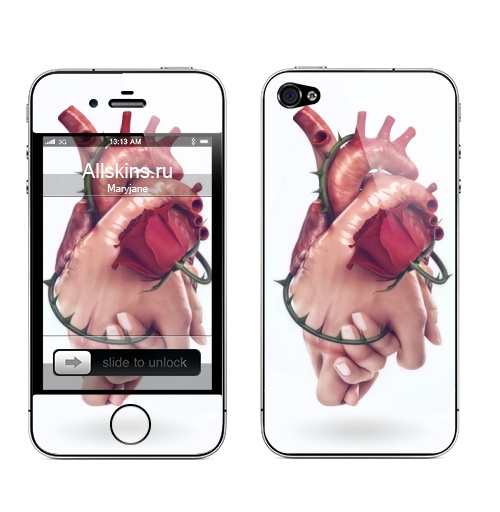 Наклейка на Телефон Apple iPhone 4S, 4 Френдзона,  купить в Москве – интернет-магазин Allskins, сюрреализм, руки, сердце, любовь