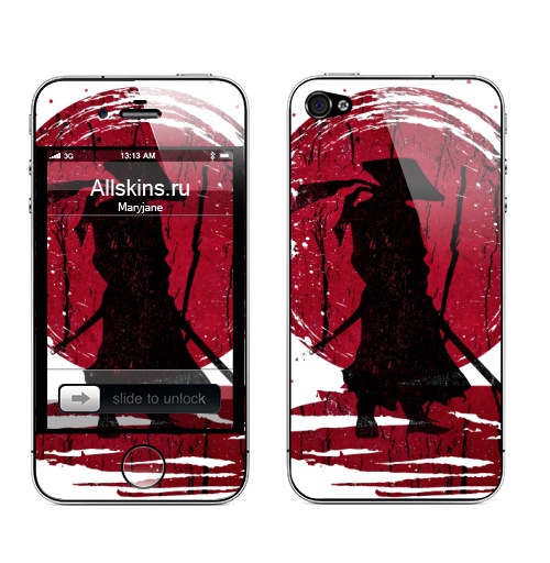 Наклейка на Телефон Apple iPhone 4S, 4 Самурайская Луна,  купить в Москве – интернет-магазин Allskins, каваи, манга, Япония, ниндзя, самурай, katana, shinobi, мальчик, военные, солнце, убийца, луна, отаку, kawaii