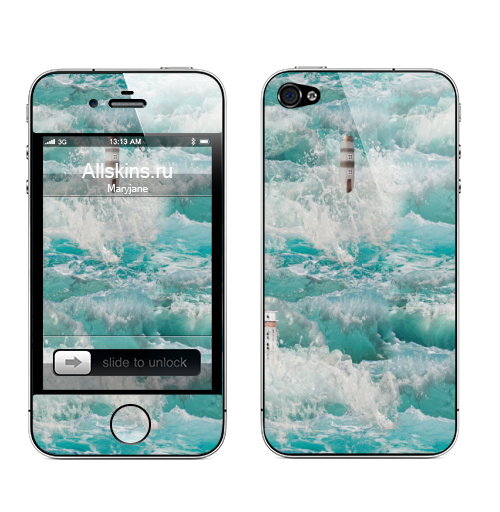 Наклейка на Телефон Apple iPhone 4S, 4 Море, волны, пена, маяки, изумруд, аквамарин,,  купить в Москве – интернет-магазин Allskins, морская, волны, пена, маяки, изумруд, аквамарин, бесшовный паттерн