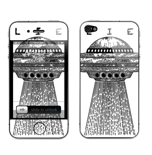 Наклейка на Телефон Apple iPhone 4S, 4 Пришелец гравюра,  купить в Москве – интернет-магазин Allskins, классика, пришелец, летающая тпрелка, инопланетяне, космос, космический корабль, инопланетный корабль, гуманоид