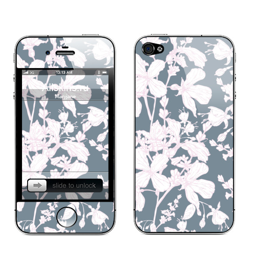 Наклейка на Телефон Apple iPhone 4S, 4 Белые цветы с розовым контуром,  купить в Москве – интернет-магазин Allskins, классика, цветок букет сад поляна лес луг лето весна аромат узор