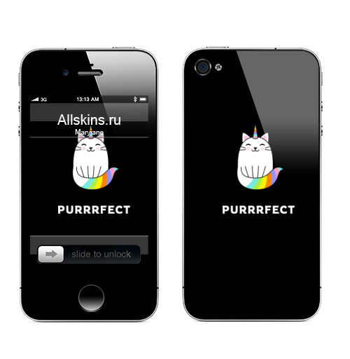 Наклейка на Телефон Apple iPhone 4S, 4 Идеально,  купить в Москве – интернет-магазин Allskins, поп-арт, котята, единорог, кошка, радуга, улыбка, идеальные