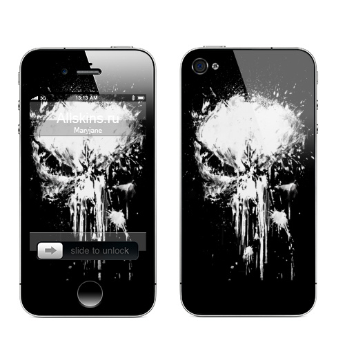 Наклейка на Телефон Apple iPhone 4S, 4 Череп брызг,  купить в Москве – интернет-магазин Allskins, поп-арт, череп, брызги, жизнь, абстракция, Темная, Смысл