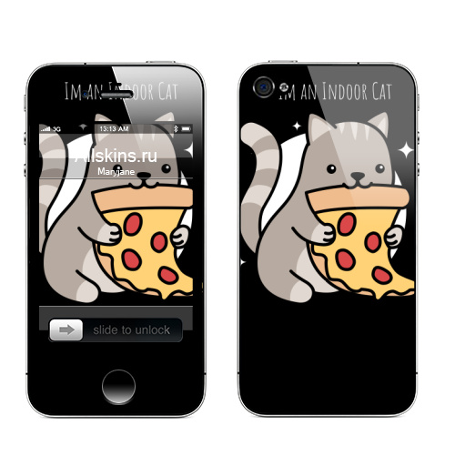 Наклейка на Телефон Apple iPhone 4S, 4 Домашний котэ,  купить в Москве – интернет-магазин Allskins, поп-арт, котята, пицца, мило, домашний, любовь