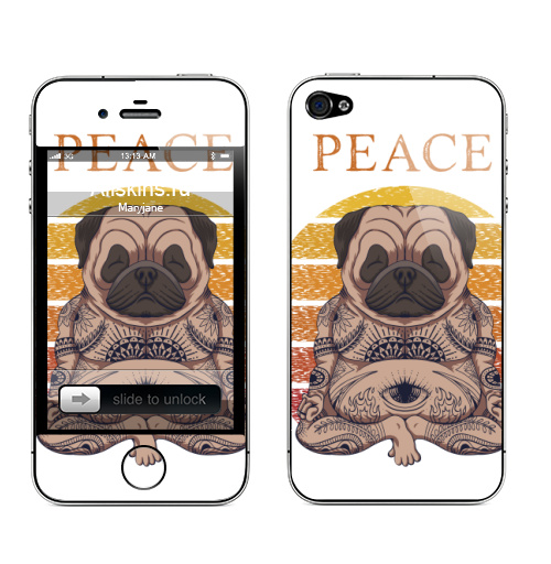 Наклейка на Телефон Apple iPhone 4S, 4 Медитирующий мопс,  купить в Москве – интернет-магазин Allskins, поп-арт, Мопс, йога, прикол, мир, животные, любовь