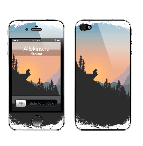 Наклейка на Телефон Apple iPhone 4S, 4 Одинокий Медведь,  купить в Москве – интернет-магазин Allskins, горы, велосипед, горный, спорт, лес, путешествия, деревья, минимализм, минималистичный, холмы, геометрия, геометрический, графика, медевдь, животные, медведь, дикий, Дикие, треккинг