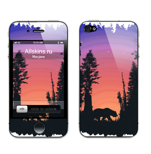 Наклейка на Телефон Apple iPhone 4S, 4 Тёмный Лес,  купить в Москве – интернет-магазин Allskins, путешествия, лес, деревья, минимализм, минималистичный, холмы, геометрия, геометрический, графика, медевдь, животные, медведь, дикий, Дикие, треккинг, хайкинг, отпуск, отдых, поход, палатка
