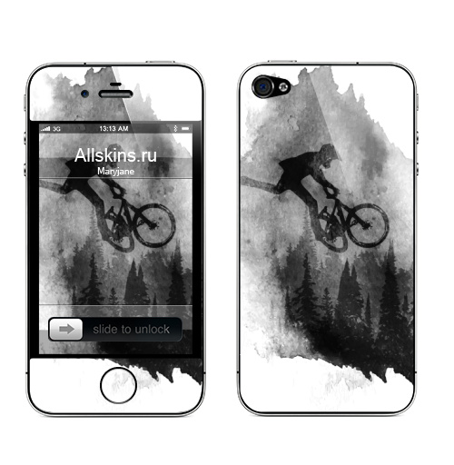 Наклейка на Телефон Apple iPhone 4S, 4 Чернильный Райдер,  купить в Москве – интернет-магазин Allskins, горный велосипед, велосипед, мтб, ездить, горы, езда на велосипеде, байкер, bmx, лес, спорт, фрирайд, поездка, занятие спортом, минимализм