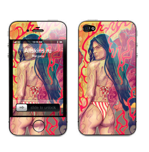 Наклейка на Телефон Apple iPhone 4S, 4 Бесстрашная девушка в опасных джунглях,  купить в Москве – интернет-магазин Allskins, мистика, девушка, джунгли, тигры, цветы, солнце
