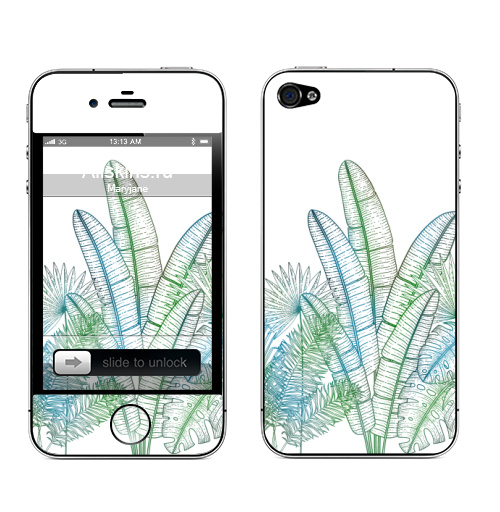 Наклейка на Телефон Apple iPhone 4S, 4 Тропические пальмы,  купить в Москве – интернет-магазин Allskins, классика, листья, ветка, тропики, пальма, джунгли