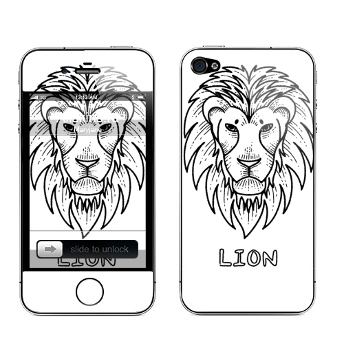 Наклейка на Телефон Apple iPhone 4S, 4 Зодиакальный лев,  купить в Москве – интернет-магазин Allskins, классика, гороскоп, лев, животные, черно-белое, зодиак