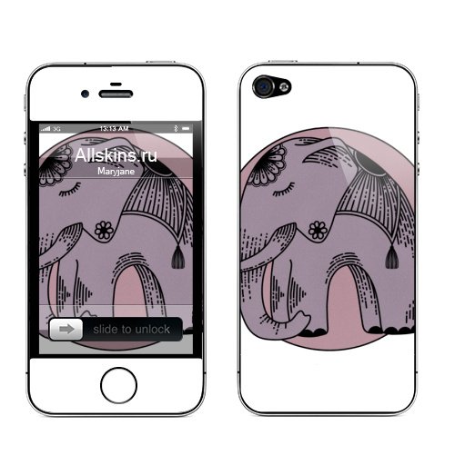 Наклейка на Телефон Apple iPhone 4S, 4 Сиреневый слон,  купить в Москве – интернет-магазин Allskins, классика, слоны, розовый, животные, природа