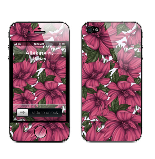 Наклейка на Телефон Apple iPhone 4S, 4 Цветик семицветик,  купить в Москве – интернет-магазин Allskins, цветы, пион, весна, лето, зеленые, листья, цветокакварель, цветочный_патерн, паттерн