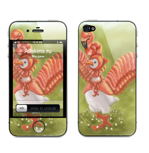 Наклейка на Телефон Apple iPhone 4S, 4 Уточка в мехах фламинго,  купить в Москве – интернет-магазин Allskins, переодевание, маска, маскировка, зеленый, розовый, фламинго, утка