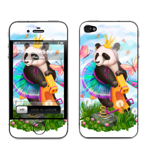 Наклейка на Телефон Apple iPhone 4S, 4 Милая панда на лошадке,  купить в Москве – интернет-магазин Allskins, сочный, яркий, зверушки, девочке, добрый, няшный, детские, солечный, лето, лошадь, милашка, панда, классика