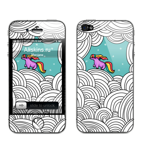 Наклейка на Телефон Apple iPhone 4S, 4 Единорожка в облаках,  купить в Москве – интернет-магазин Allskins, единорог, животное, персонажи, веселый, детскийрисунок, детские, позитив, радуга, сказочный, сказки, небо, лайн, графика, стоит, лошадь, симпотная, мило