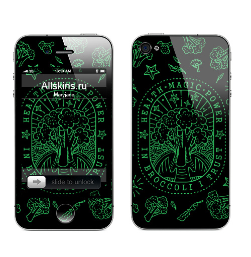 Наклейка на Телефон Apple iPhone 4S, 4 Я верю в брокколи,  купить в Москве – интернет-магазин Allskins, философские, брокколи, овощи, ЗОЖ, девиз, вегетарианство, культ, зеленый, спорт, магия, сила, надписи, логотип, еда