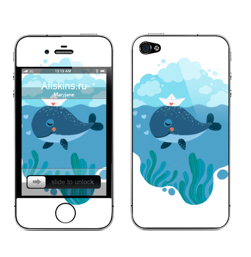 Наклейка на Телефон Apple iPhone 4S, 4 Влюблённый кит с корабликом,  купить в Москве – интернет-магазин Allskins, киты, корабль, морская, океаны, животные, синий, иллюстация, мило, небо, влюблённым, любовь, голубой