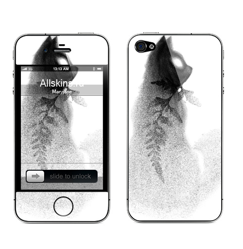 Наклейка на Телефон Apple iPhone 4S, 4 Маленький помощник ведьмы,  купить в Москве – интернет-магазин Allskins, папоротник, цветы, кошка, магия