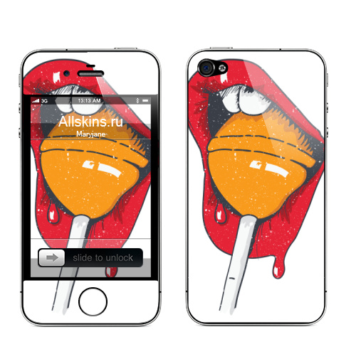 Наклейка на Телефон Apple iPhone 4S, 4 Чупа,  купить в Москве – интернет-магазин Allskins, стритарт, чупачупс, иллюстрацияпринт, конфеты, лицо, соблазнение, красный, рисунки, сладости, дерзкий, панк, стрит, скейтерская