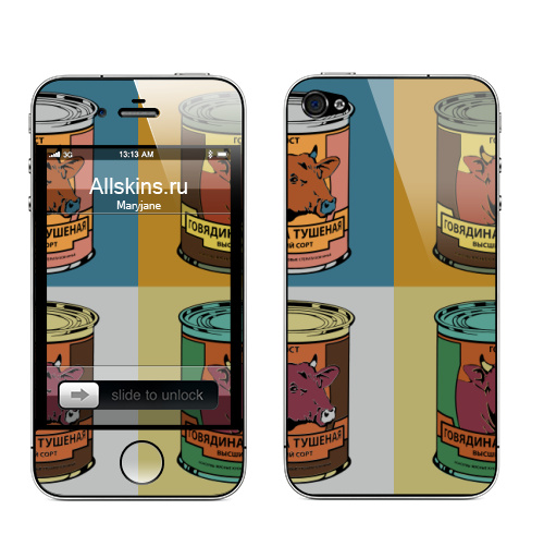 Наклейка на Телефон Apple iPhone 4S, 4 Тушенка,  купить в Москве – интернет-магазин Allskins, поп-арт, уорхол, тушенка