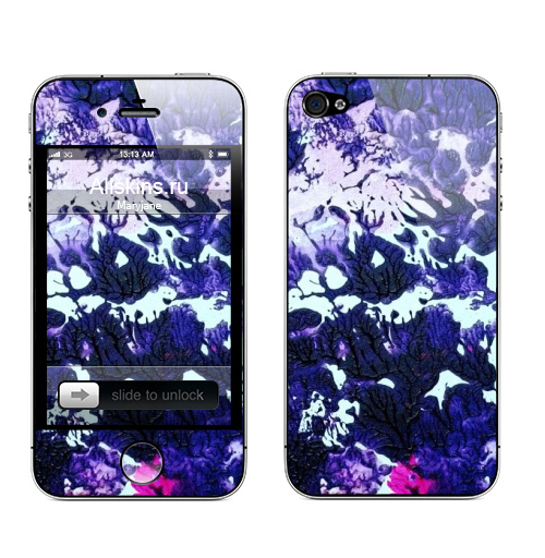 Наклейка на Телефон Apple iPhone 4S, 4 Коралловый лес,  купить в Москве – интернет-магазин Allskins, психоделика, кораллы, синий, лес, узор, разводы, яркий