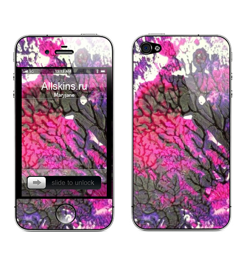 Наклейка на Телефон Apple iPhone 4S, 4 Акриловые кораллы,  купить в Москве – интернет-магазин Allskins, психоделика, кораллы, цвет, яркий, розовый