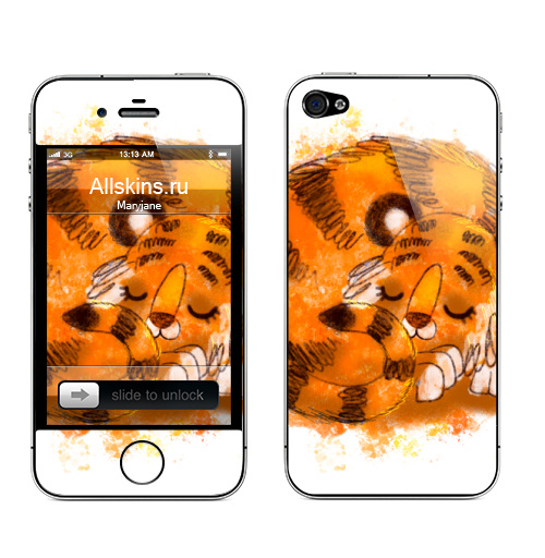 Наклейка на Телефон Apple iPhone 4S, 4 Спящий тигруля,  купить в Москве – интернет-магазин Allskins, тигры, год тигра, новый год, спящий тигр