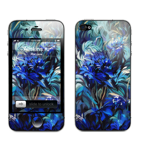 Наклейка на Телефон Apple iPhone 4S, 4 Абстрактные синие цветы,  купить в Москве – интернет-магазин Allskins, классика, цветы, печаль, лесной, натюрморт, живопись
