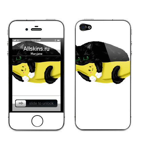 Наклейка на Телефон Apple iPhone 4S, 4 Моя банана,  купить в Москве – интернет-магазин Allskins, котята, банан, игрушки, черный