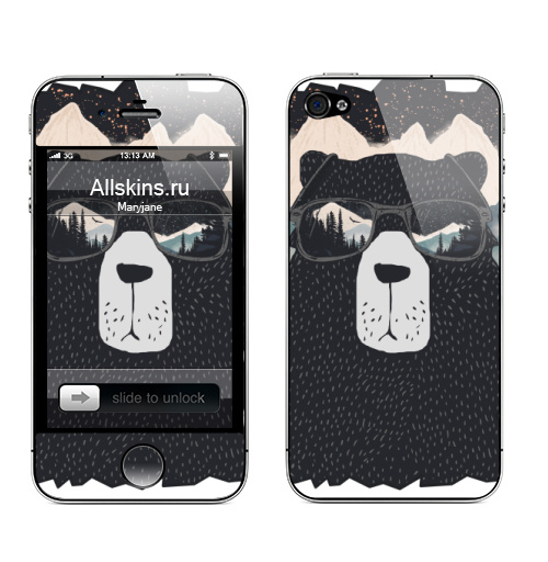 Наклейка на Телефон Apple iPhone 4S, 4 Лесная Полиция,  купить в Москве – интернет-магазин Allskins, горы, медведь, поход, Россия, лес, луна, сова, озеро, хайкинг, сибирь