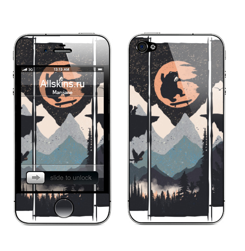 Наклейка на Телефон Apple iPhone 4S, 4 Дикий Флип,  купить в Москве – интернет-магазин Allskins, горы, медведь, скейтборд, сова, луна, лес