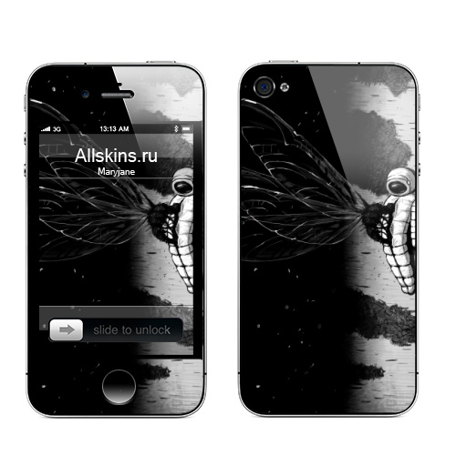 Наклейка на Телефон Apple iPhone 4S, 4 Береза,  купить в Москве – интернет-магазин Allskins, сюрреализм, астронавт, космос, фантастика, черно-белое, берёзки, космонавтика