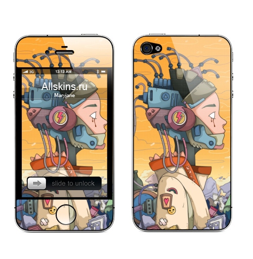 Наклейка на Телефон Apple iPhone 4S, 4 Киберпанковый взрыв,  купить в Москве – интернет-магазин Allskins, цинизм, робот, девушка, природа, киберпанк, свалка, чувства, провод, металл, мусор, слезы, небо, манга