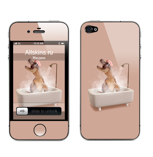 Наклейка на Телефон Apple iPhone 4S, 4 Горячий звук,  купить в Москве – интернет-магазин Allskins, сюрреализм, динозавры, рекс, тирекс, душ, вода