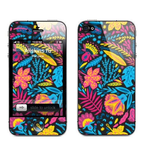 Наклейка на Телефон Apple iPhone 4S, 4 Цветной природный паттерн,  купить в Москве – интернет-магазин Allskins, сюрреализм, цветы, паттерн, природа, листья, оригинальность, красочный