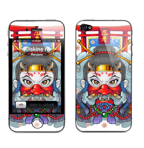 Наклейка на Телефон Apple iPhone 4S, 4 Девушка ниндзя,  купить в Москве – интернет-магазин Allskins, мистика, ниндзя, ассасин, они, демоны, азия, shinobi, Япония, манга, девушка, мифология