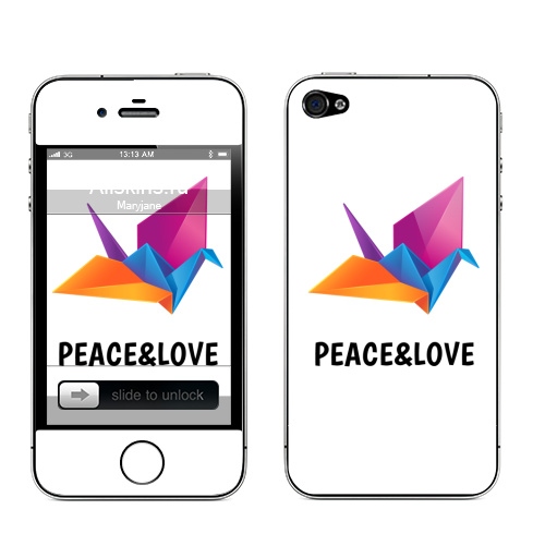 Наклейка на Телефон Apple iPhone 4S, 4 Журавлик символ мира,  купить в Москве – интернет-магазин Allskins, философские, peace and love, Мир и любовь, мир, оригами, журавлик, птицы