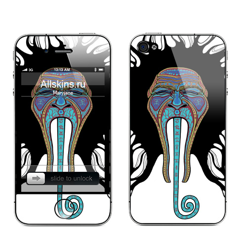 Наклейка на Телефон Apple iPhone 4S, 4 Варган,  купить в Москве – интернет-магазин Allskins, черный, музыка, флюро, психоделика, голубой, 300 Лучших работ