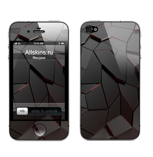 Наклейка на Телефон Apple iPhone 4S, 4 Зд плиты - графит,  купить в Москве – интернет-магазин Allskins, кубизм, плиты, соты, неон, графит, черно красные, неоновые, обьемные
