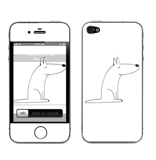 Наклейка на Телефон Apple iPhone 4S, 4 Собака сидит,  купить в Москве – интернет-магазин Allskins, собакаулыбака, собаки, волк, линейное, графика, белаясобака, животное, Смотрящий, природа, лаконичное, персонажи, детские, мужские, ветеринар