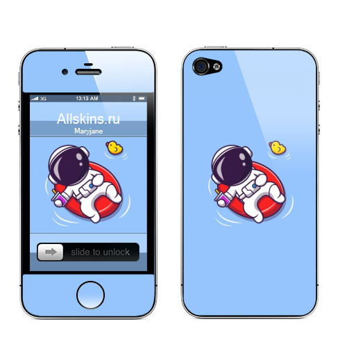 Наклейка на Телефон Apple iPhone 4S, 4 Космонавт на отдыхе,  купить в Москве – интернет-магазин Allskins, классика, космос, космонавтика, бассейн, отдых, релакс